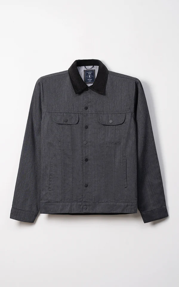 Black Corduroy Collar Full Sleeve Jacket